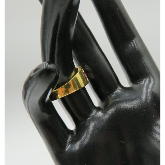 Wide Band Ring Womens Size 6 Imitation Ruby Red Rhinestones Gold Silver Tone - Picture 7 of 10